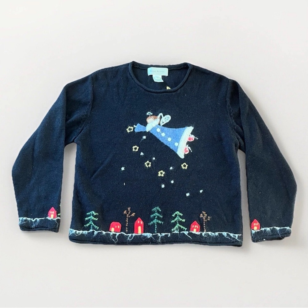 Susan Bristol Sweater M Women's Black Angel Y2K Holiday Cottagecore Christmas​